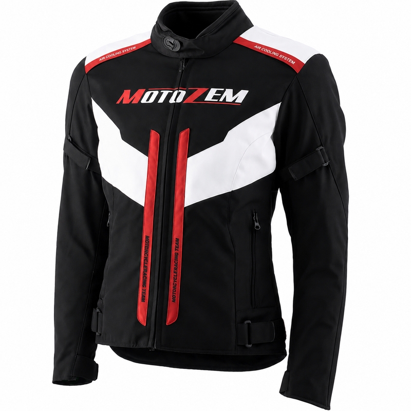 Veste de moto pour femme Motozem Team 2 noir et blanc