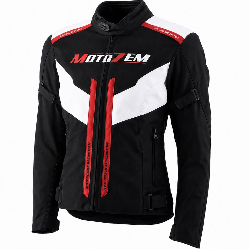 Veste de moto pour femme Motozem Team 2 noir et blanc