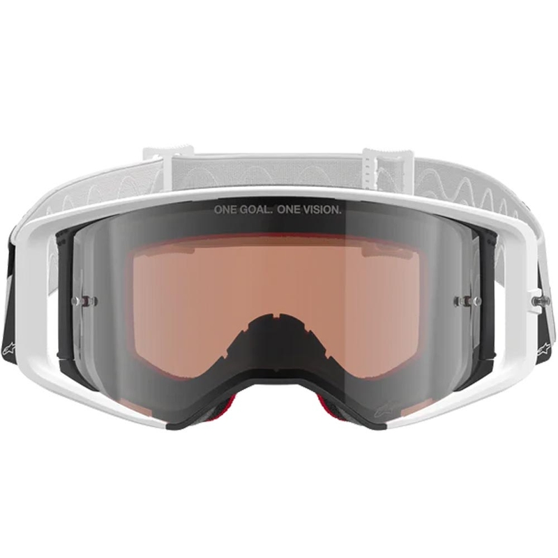Lunettes de motocross Alpinestars Supertech Corp blanches et grises avec plexiglas rouge