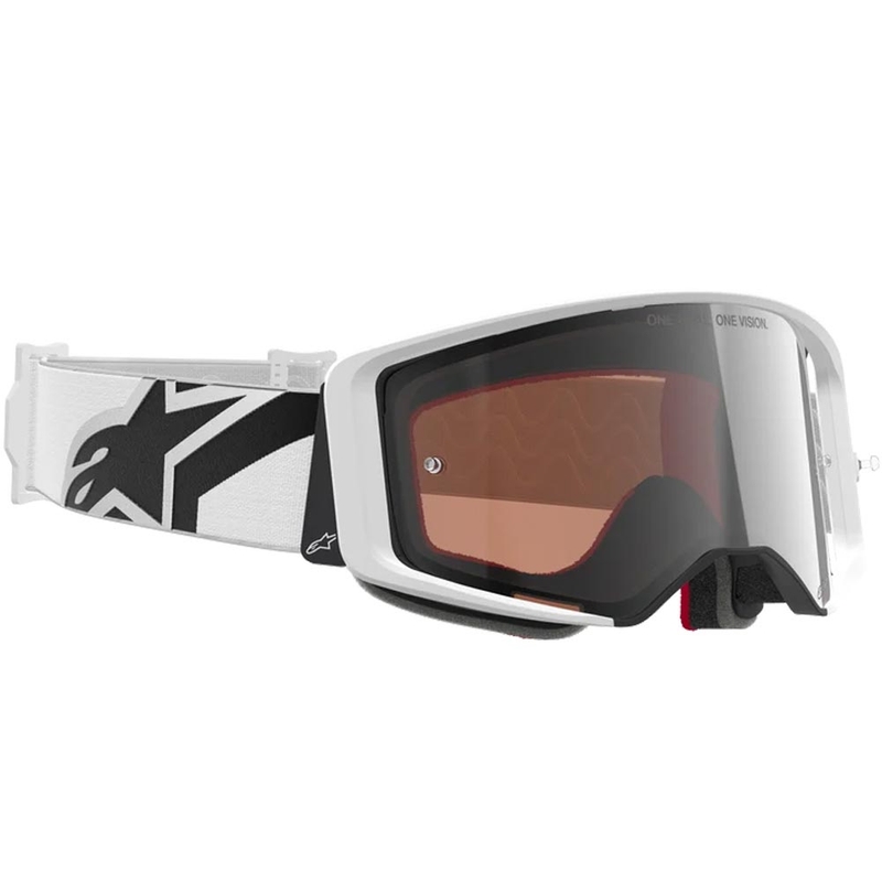 Lunettes de motocross Alpinestars Supertech Corp blanches et grises avec plexiglas rouge