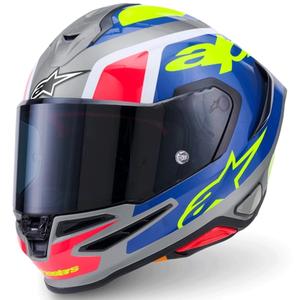 Casque intégral de moto Alpinestars S-R7 Lumen argent-noir-rose-jaune fluo