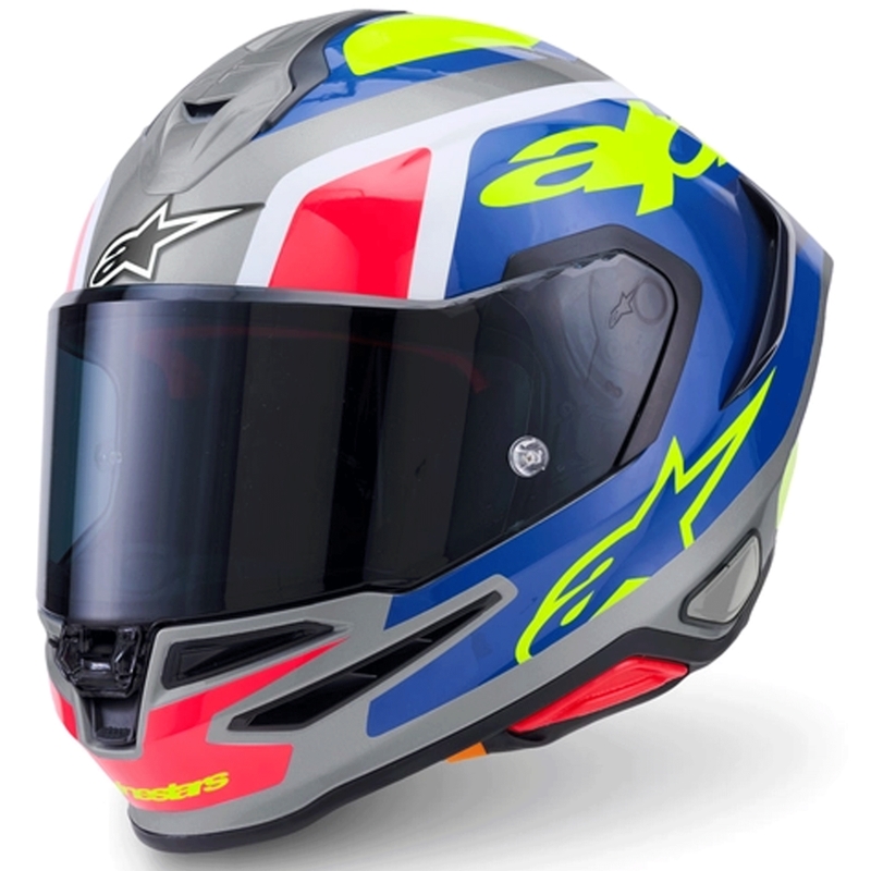 Casque intégral de moto Alpinestars S-R7 Lumen argent-noir-rose-jaune fluo