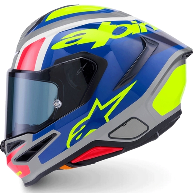 Casque intégral de moto Alpinestars S-R7 Lumen argent-noir-rose-jaune fluo