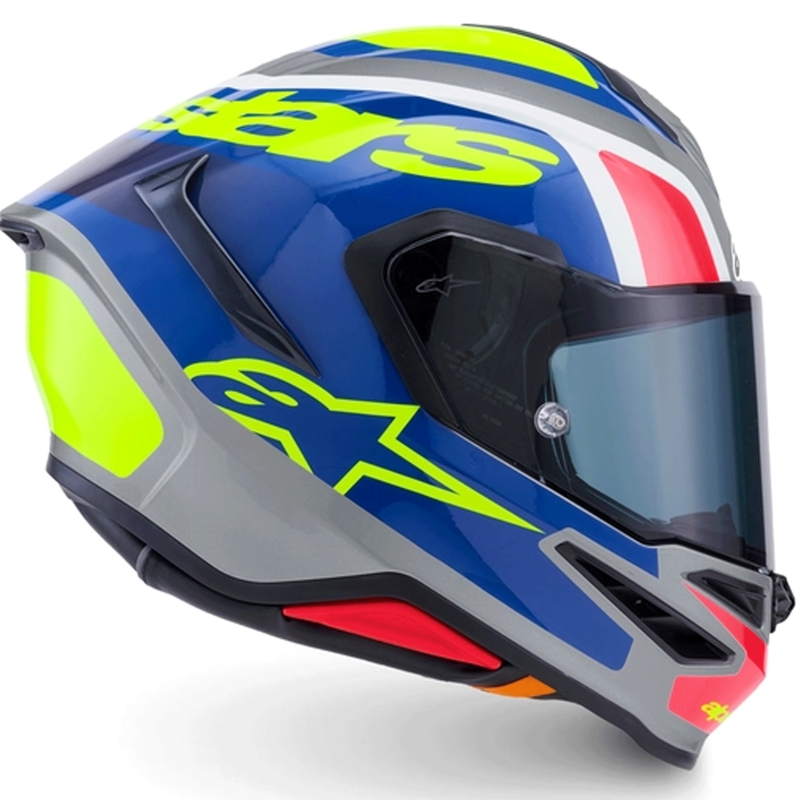 Casque intégral de moto Alpinestars S-R7 Lumen argent-noir-rose-jaune fluo