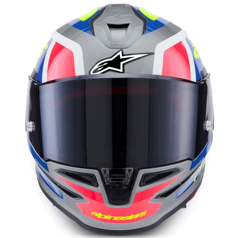 Casque intégral de moto Alpinestars S-R7 Lumen argent-noir-rose-jaune fluo