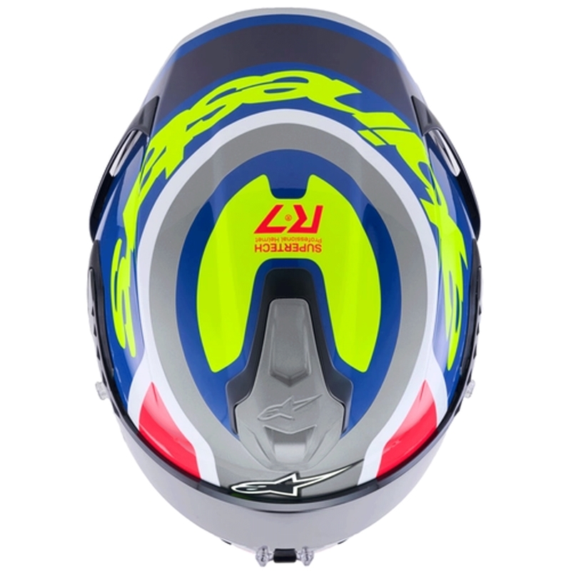 Casque intégral de moto Alpinestars S-R7 Lumen argent-noir-rose-jaune fluo