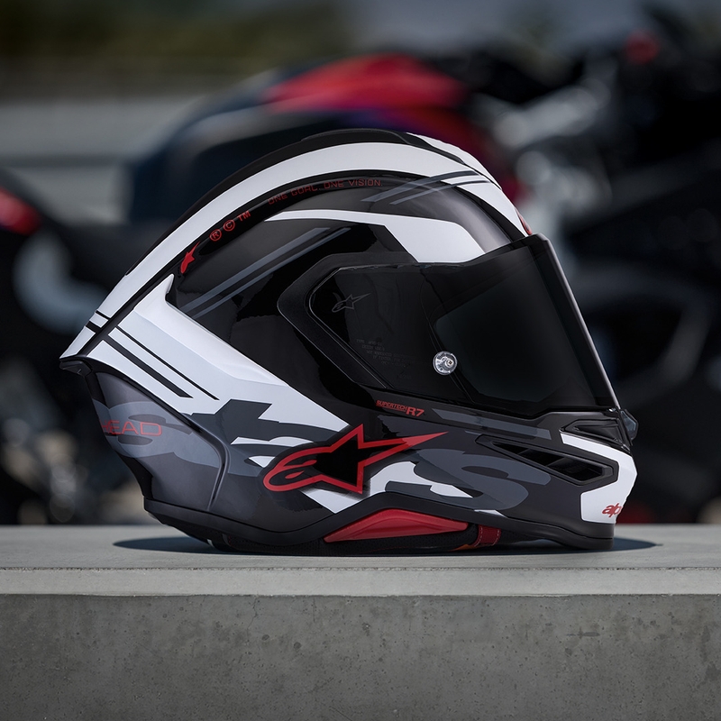 Casque intégral de moto Alpinestars S-R7 A-Core noir-blanc-rouge