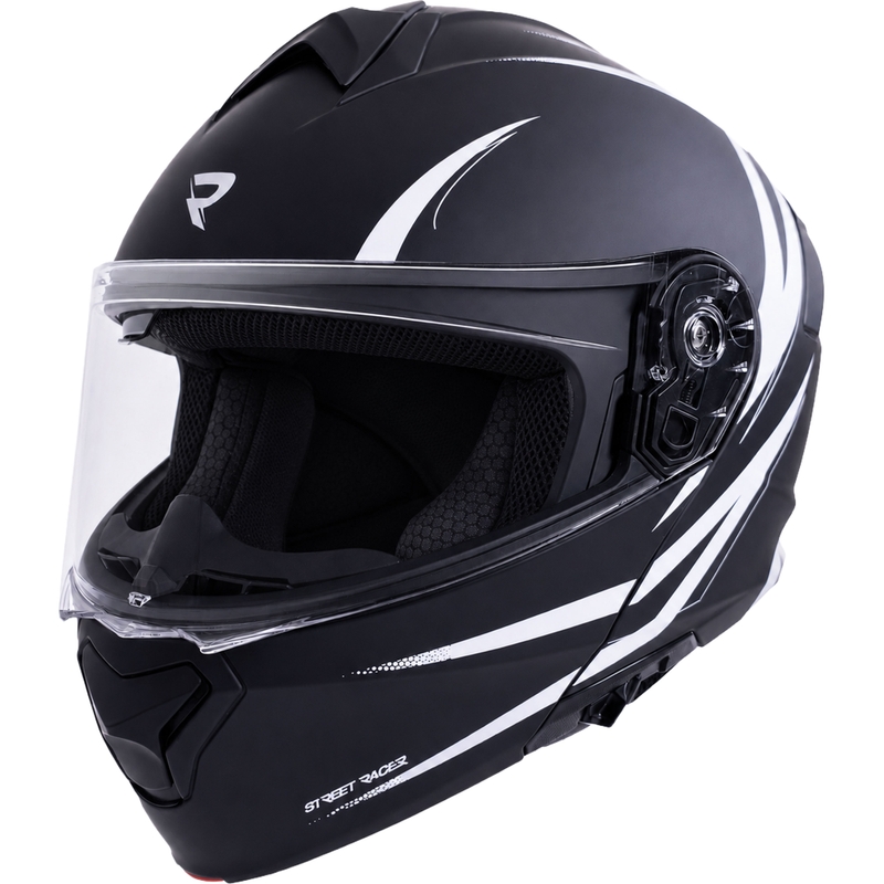 Casque de moto modulable Street Racer Fury noir mat et blanc - échantillon