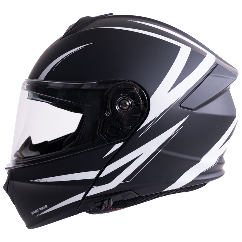 Casque de moto modulable Street Racer Fury noir mat et blanc - échantillon