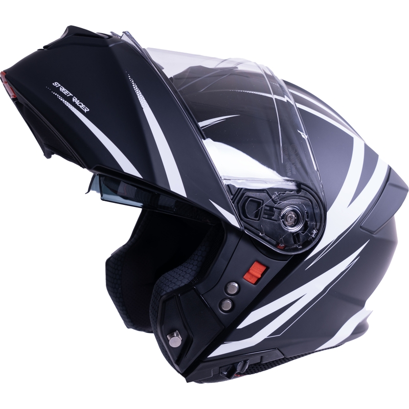 Casque de moto modulable Street Racer Fury noir mat et blanc - échantillon