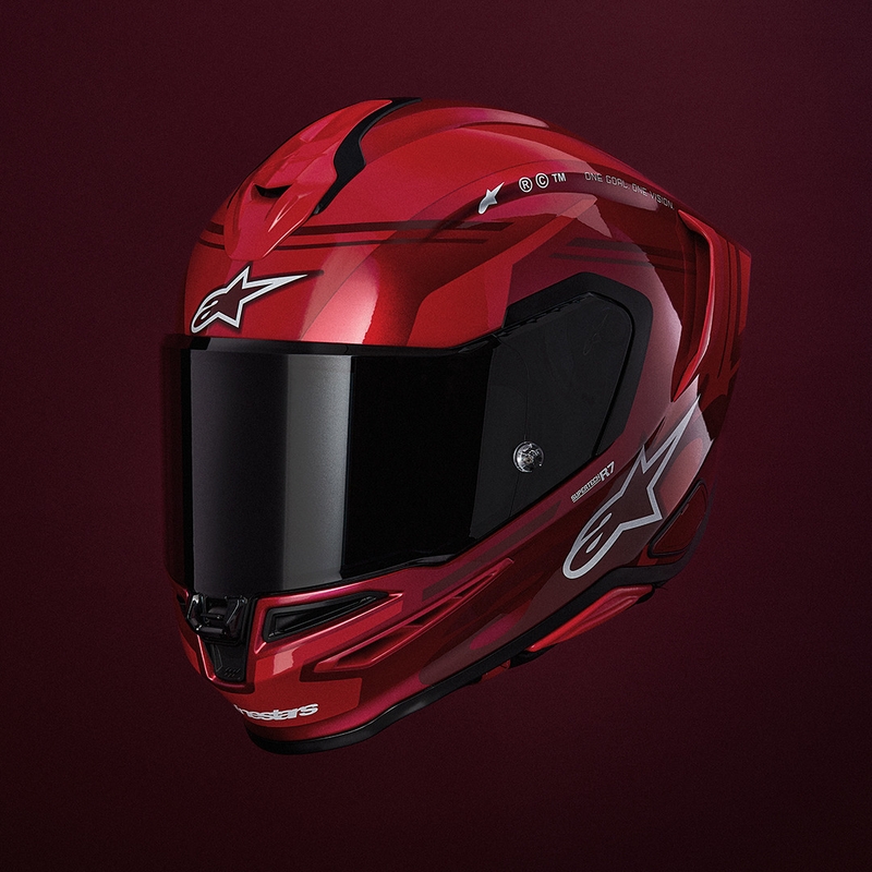 Casque intégral de moto Alpinestars S-R7 A-Core rouge et blanc