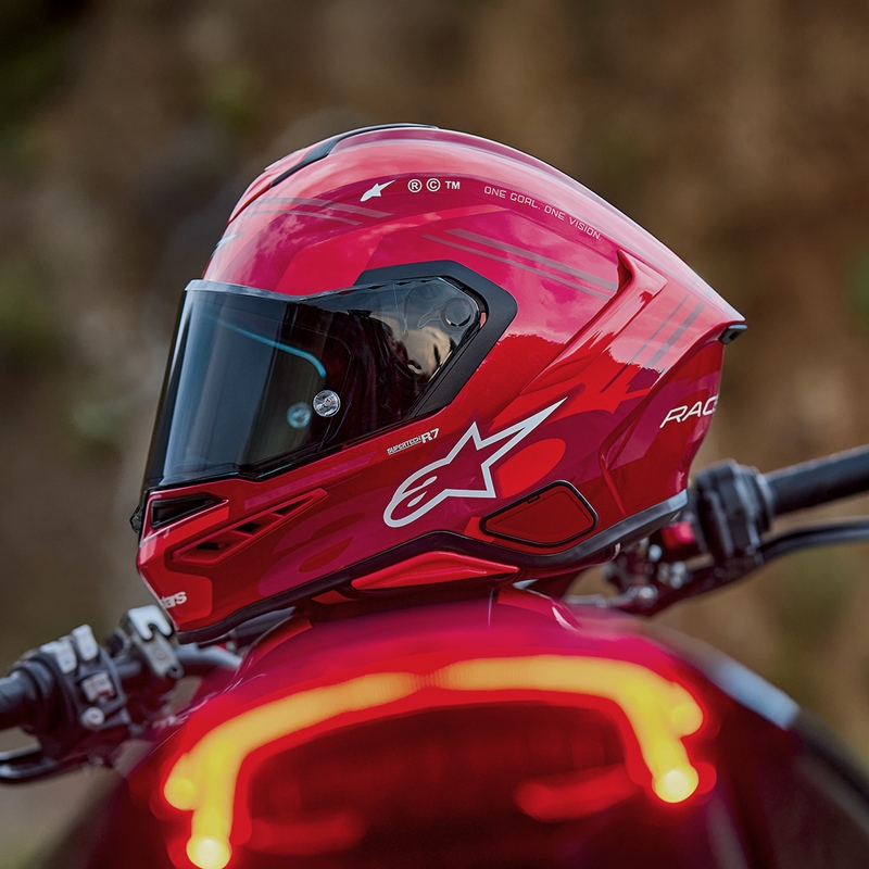 Casque intégral de moto Alpinestars S-R7 A-Core rouge et blanc