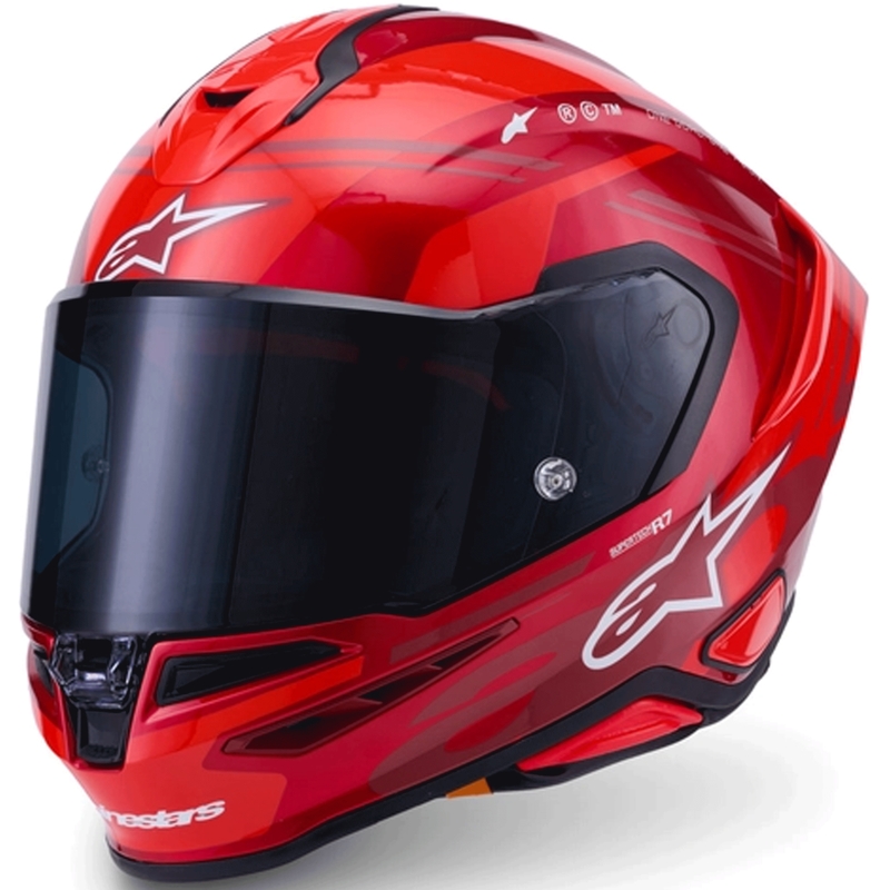 Casque intégral de moto Alpinestars S-R7 A-Core rouge et blanc