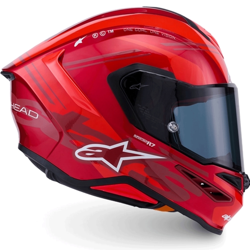 Casque intégral de moto Alpinestars S-R7 A-Core rouge et blanc