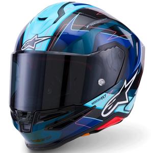 Casque intégral de moto Alpinestars S-R7 Kinetis noir-bleu-rose fluo-blanc