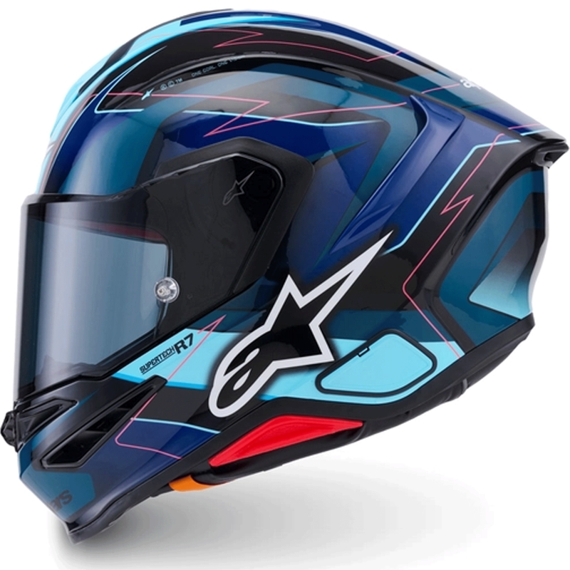 Casque intégral de moto Alpinestars S-R7 Kinetis noir-bleu-rose fluo-blanc