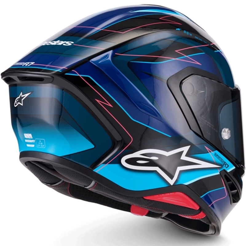 Casque intégral de moto Alpinestars S-R7 Kinetis noir-bleu-rose fluo-blanc