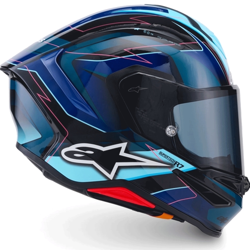 Casque intégral de moto Alpinestars S-R7 Kinetis noir-bleu-rose fluo-blanc