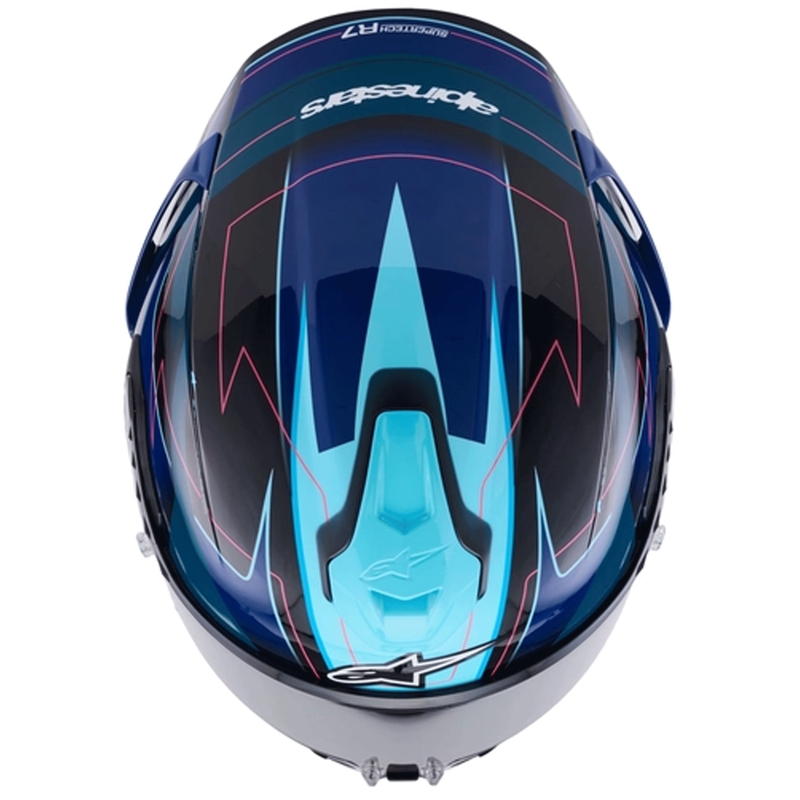 Casque intégral de moto Alpinestars S-R7 Kinetis noir-bleu-rose fluo-blanc