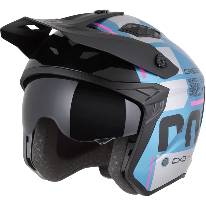 Casque de moto modulable Cassida Cross Country Code bleu perle-argent-rose-noir