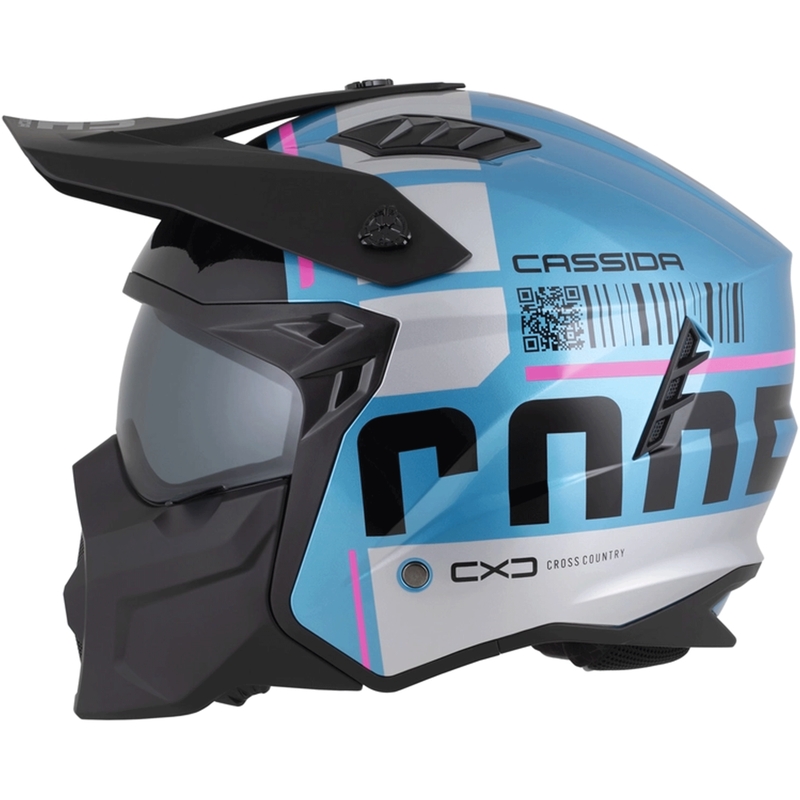Casque de moto modulable Cassida Cross Country Code bleu perle-argent-rose-noir