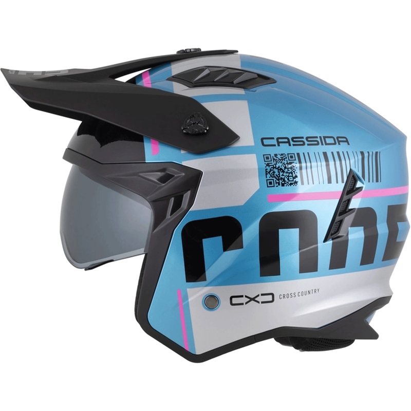 Casque de moto modulable Cassida Cross Country Code bleu perle-argent-rose-noir