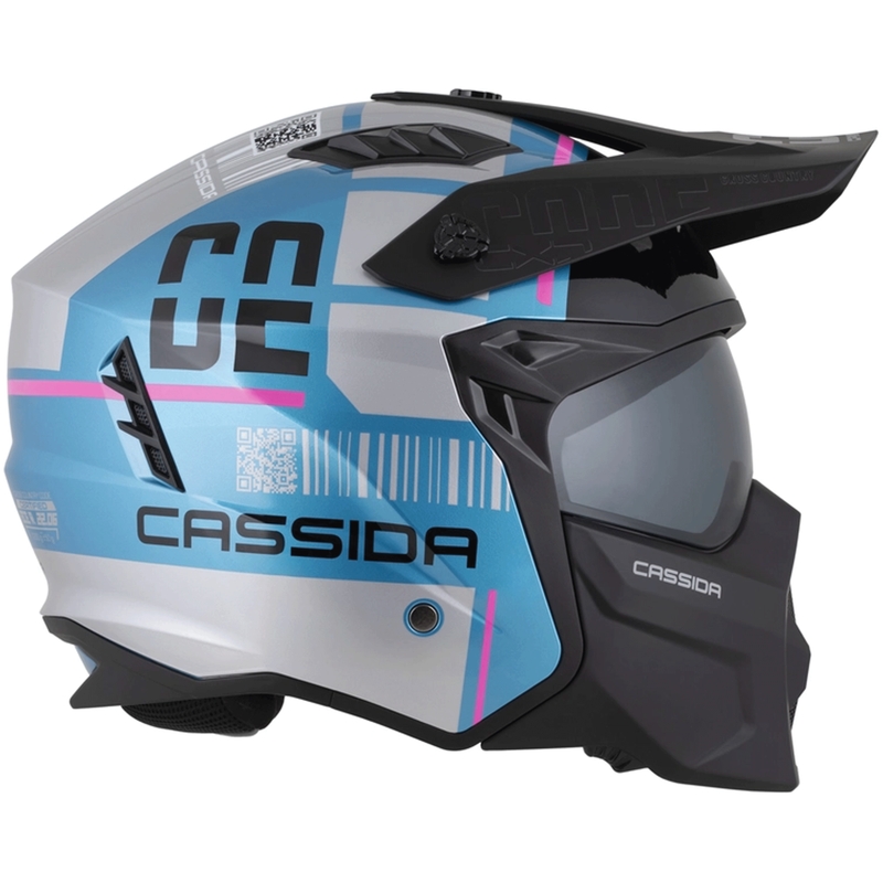 Casque de moto modulable Cassida Cross Country Code bleu perle-argent-rose-noir