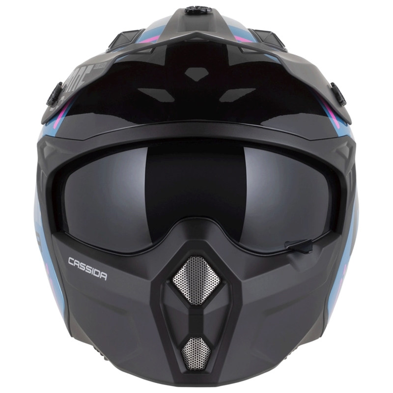 Casque de moto modulable Cassida Cross Country Code bleu perle-argent-rose-noir