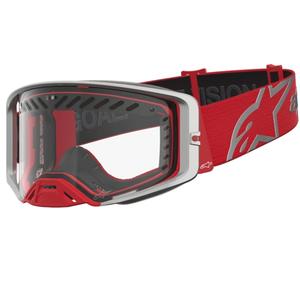 Lunettes de motocross Alpinestars Supertech Dura Air Fluid rouge et argent avec verres en plexiglas transparents