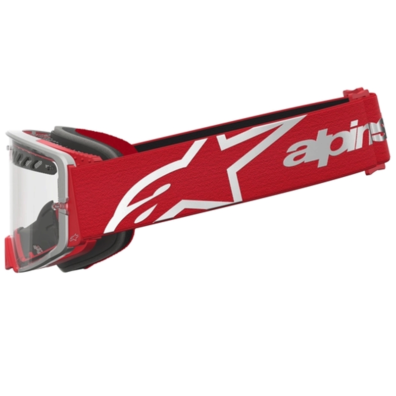 Lunettes de motocross Alpinestars Supertech Dura Air Fluid rouge et argent avec verres en plexiglas transparents
