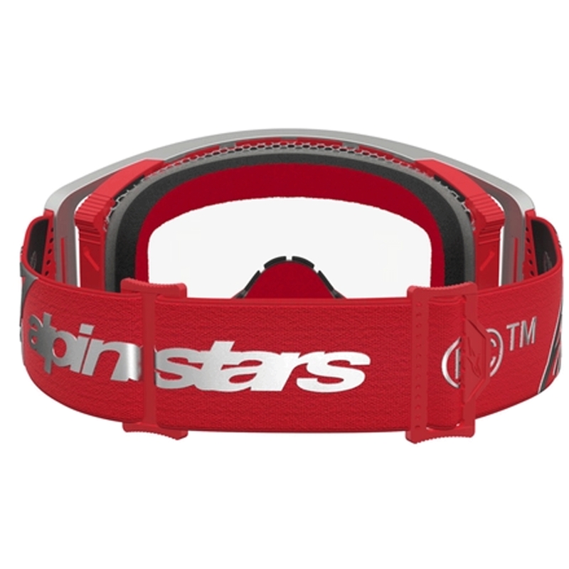 Lunettes de motocross Alpinestars Supertech Dura Air Fluid rouge et argent avec verres en plexiglas transparents