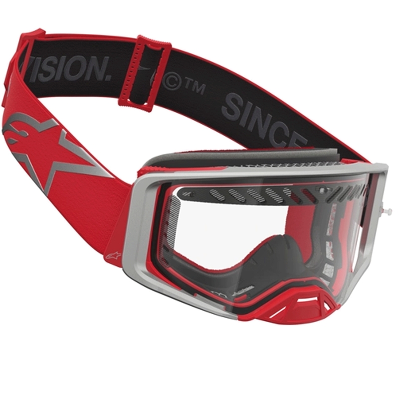 Lunettes de motocross Alpinestars Supertech Dura Air Fluid rouge et argent avec verres en plexiglas transparents