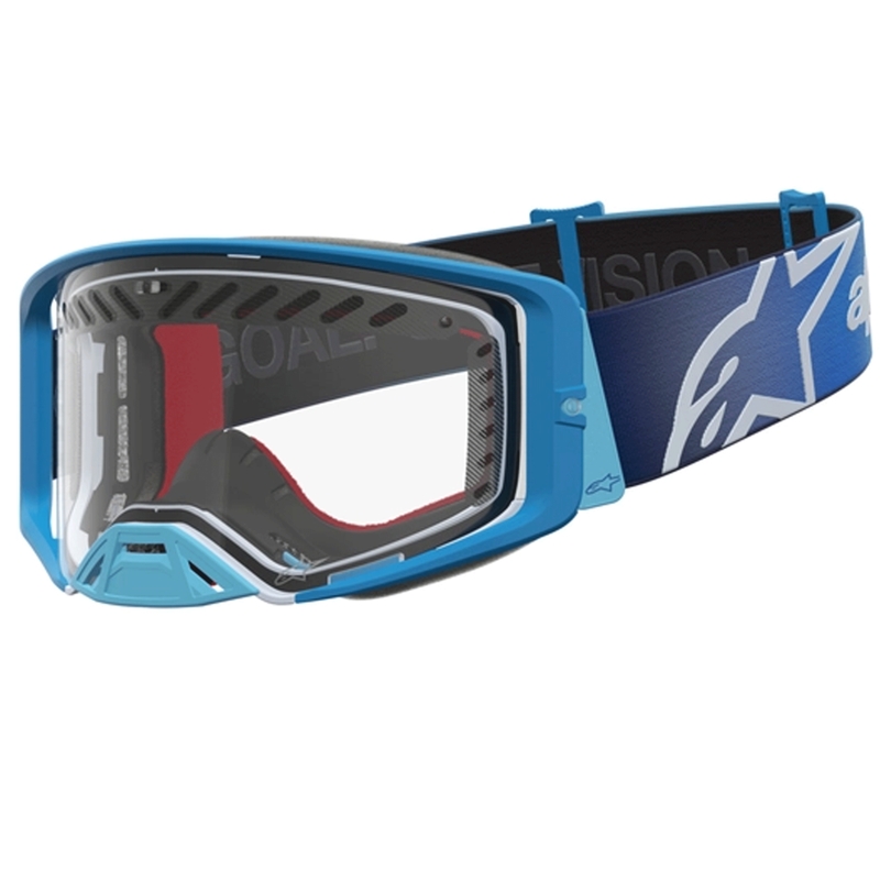 Lunettes de motocross Alpinestars Supertech Dura Air Fluid bleu argenté avec verres en plexiglas transparents