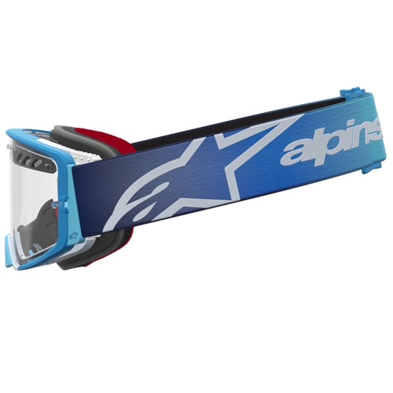 Lunettes de motocross Alpinestars Supertech Dura Air Fluid bleu argenté avec verres en plexiglas transparents