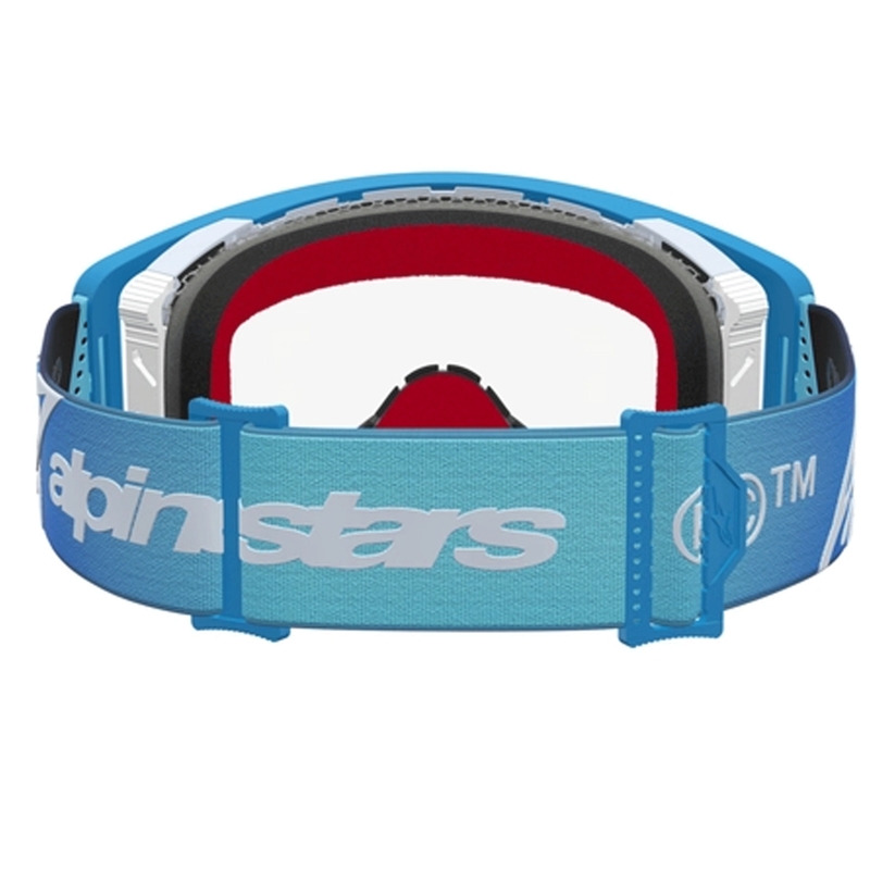 Lunettes de motocross Alpinestars Supertech Dura Air Fluid bleu argenté avec verres en plexiglas transparents