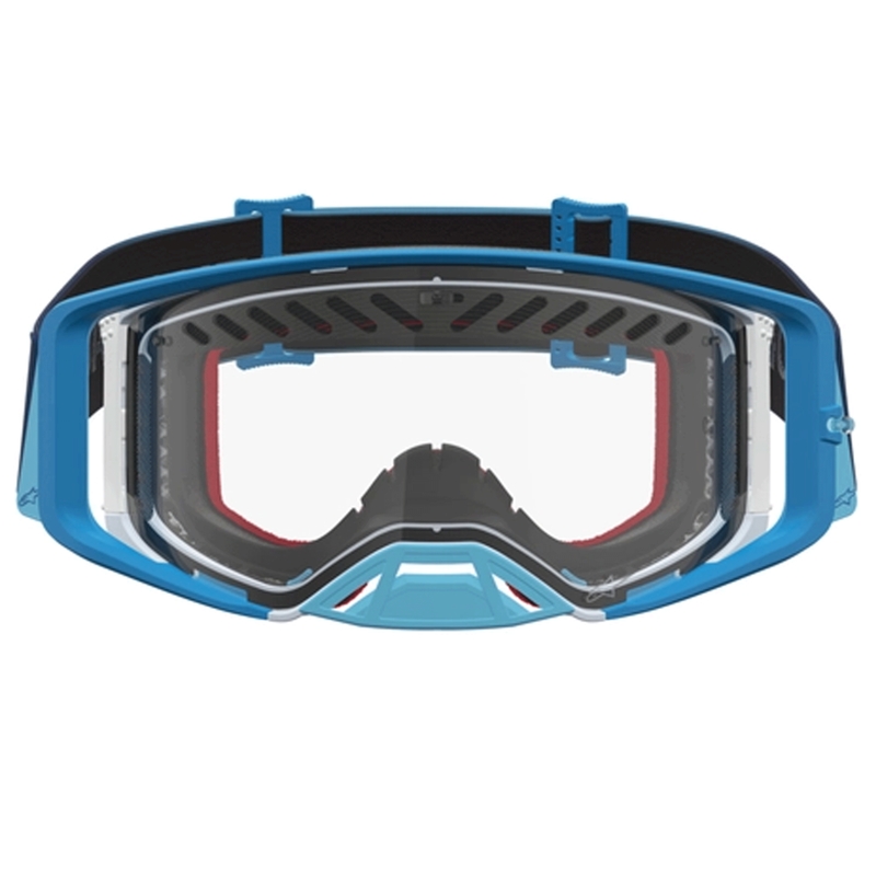 Lunettes de motocross Alpinestars Supertech Dura Air Fluid bleu argenté avec verres en plexiglas transparents