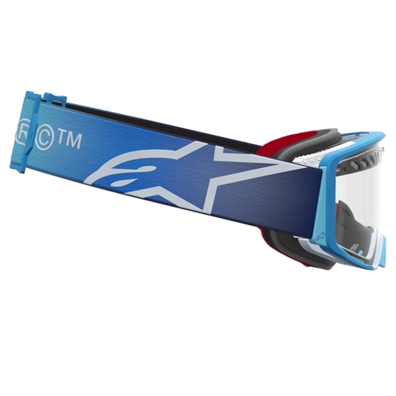 Lunettes de motocross Alpinestars Supertech Dura Air Fluid bleu argenté avec verres en plexiglas transparents