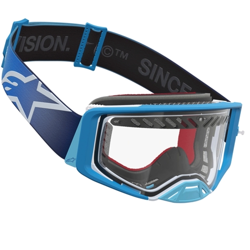 Lunettes de motocross Alpinestars Supertech Dura Air Fluid bleu argenté avec verres en plexiglas transparents
