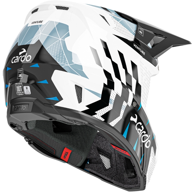 Casque de motocross Cardo Venture blanc-noir-bleu avec intercom