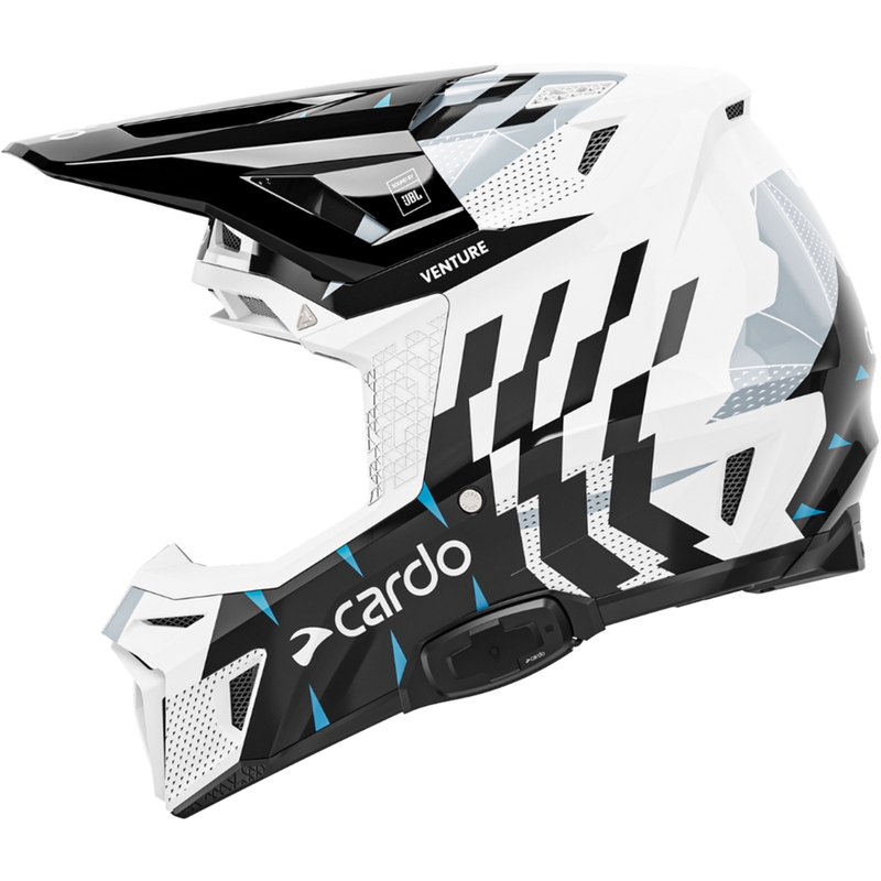 Casque de motocross Cardo Venture blanc-noir-bleu avec intercom