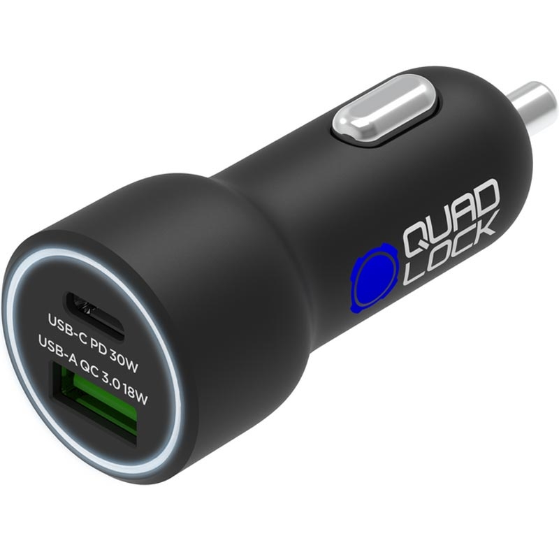 Chargeur de voiture Quad Lock® 48 W USB-C PD + USB-A QC 3.0 Noir