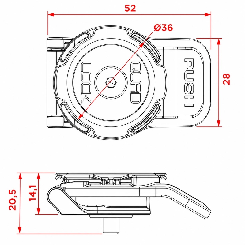 Support de téléphone portable Quad Lock® 360 à levier court, tête noire