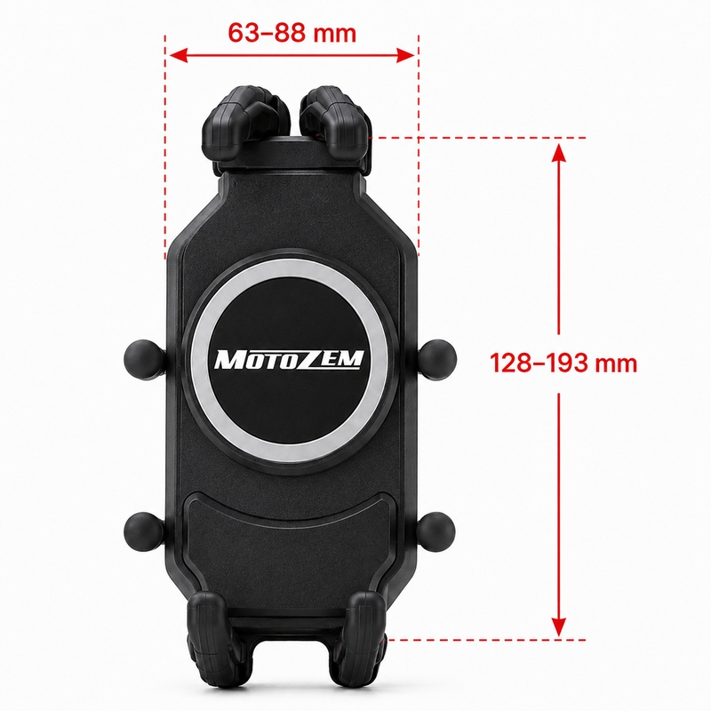 Support anti-vibration MotoZem Claw PRO avec chargeur sans fil et prise USB-C noir