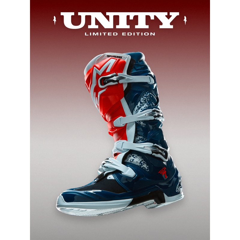 Bottes de motocross Alpinestars TECH 7 UNITY rouge-blanc-bleu