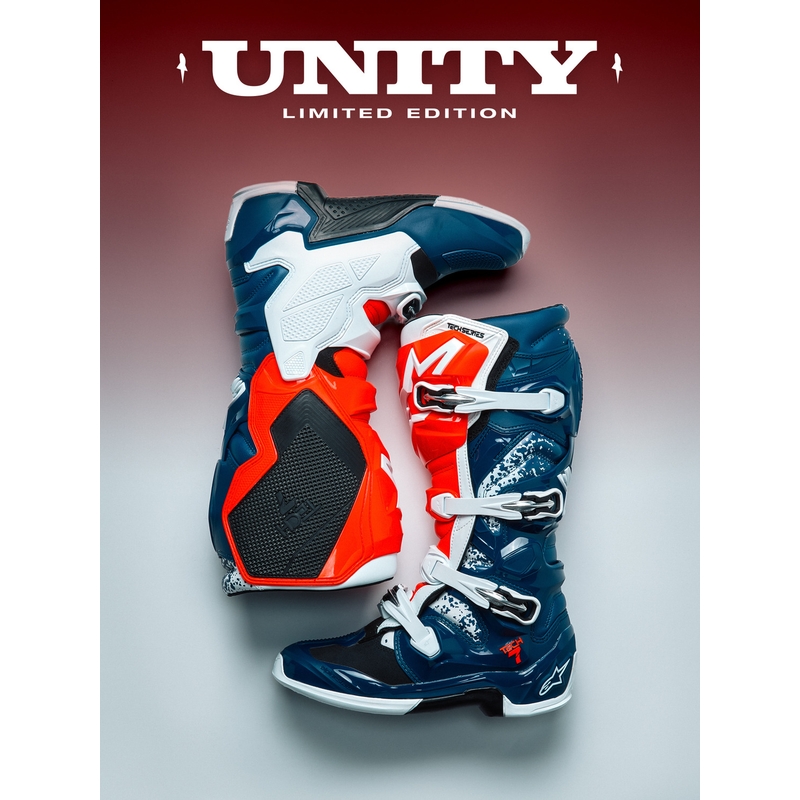 Bottes de motocross Alpinestars TECH 7 UNITY rouge-blanc-bleu