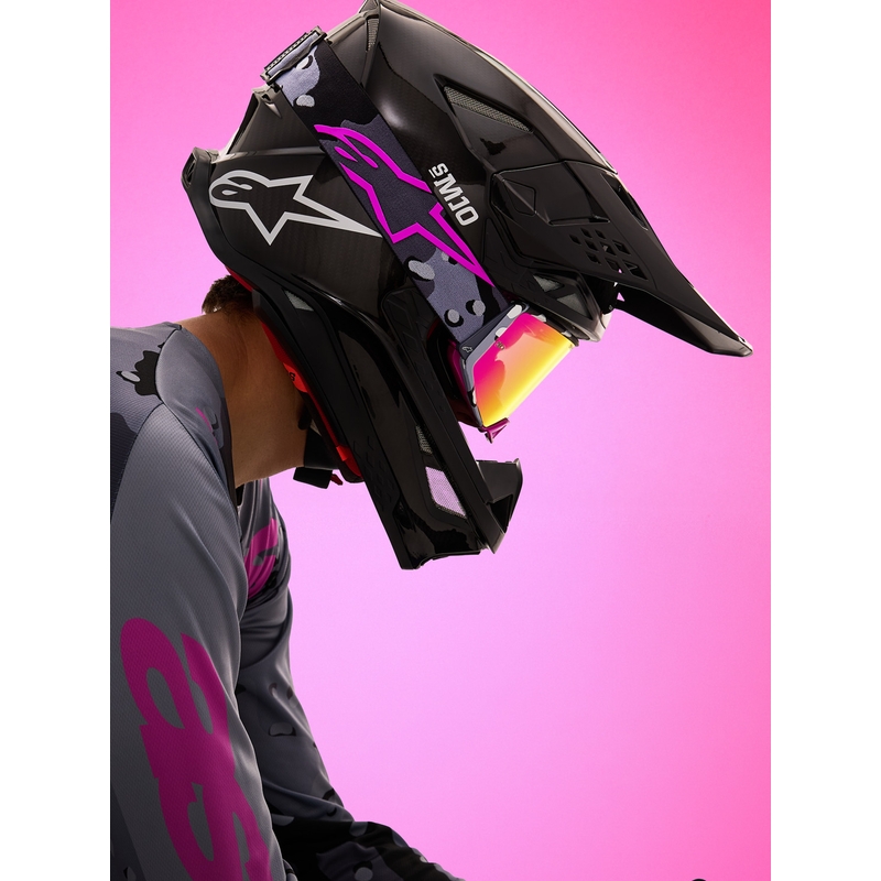 Lunettes de motocross Alpinestars Supertech Lone camouflage violet avec verres en plexiglas rose miroir