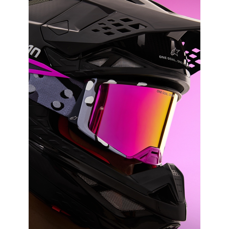 Lunettes de motocross Alpinestars Supertech Lone camouflage violet avec verres en plexiglas rose miroir