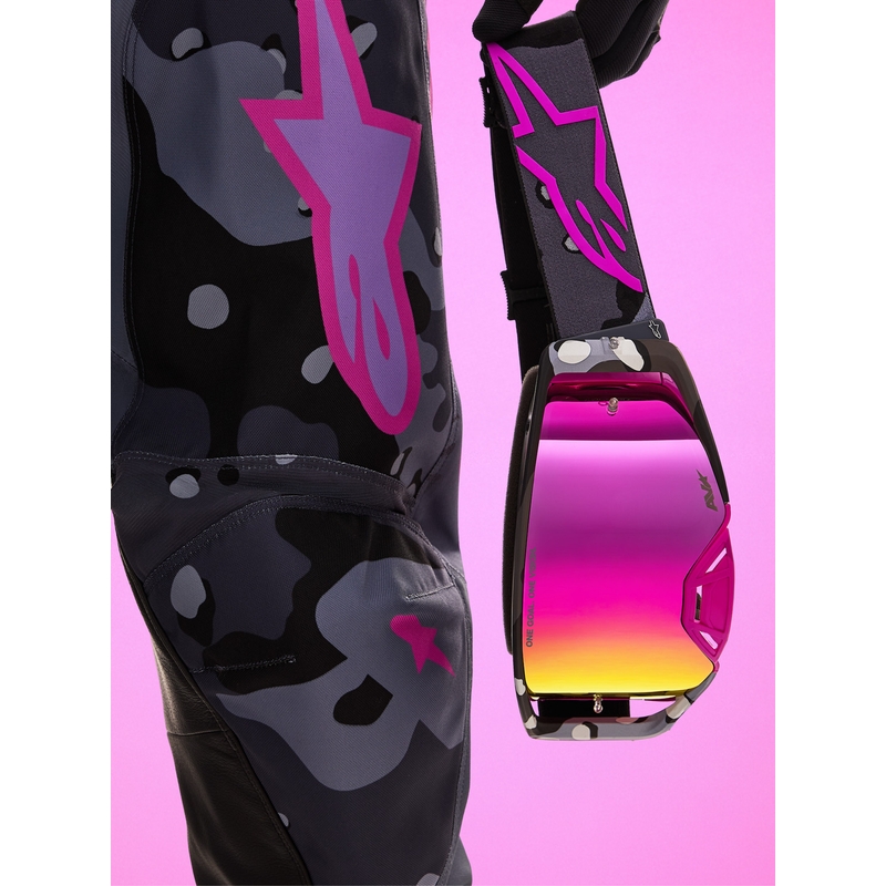 Lunettes de motocross Alpinestars Supertech Lone camouflage violet avec verres en plexiglas rose miroir