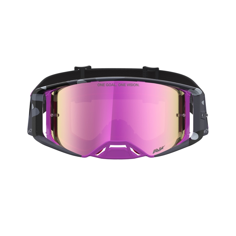 Lunettes de motocross Alpinestars Supertech Lone camouflage violet avec verres en plexiglas rose miroir