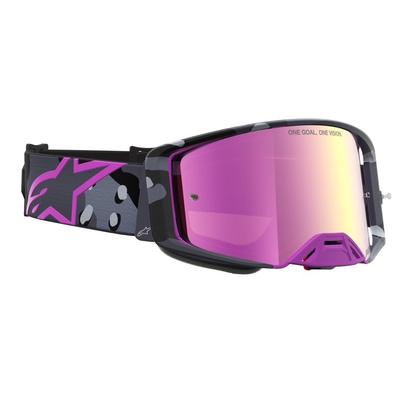 Lunettes de motocross Alpinestars Supertech Lone camouflage violet avec verres en plexiglas rose miroir